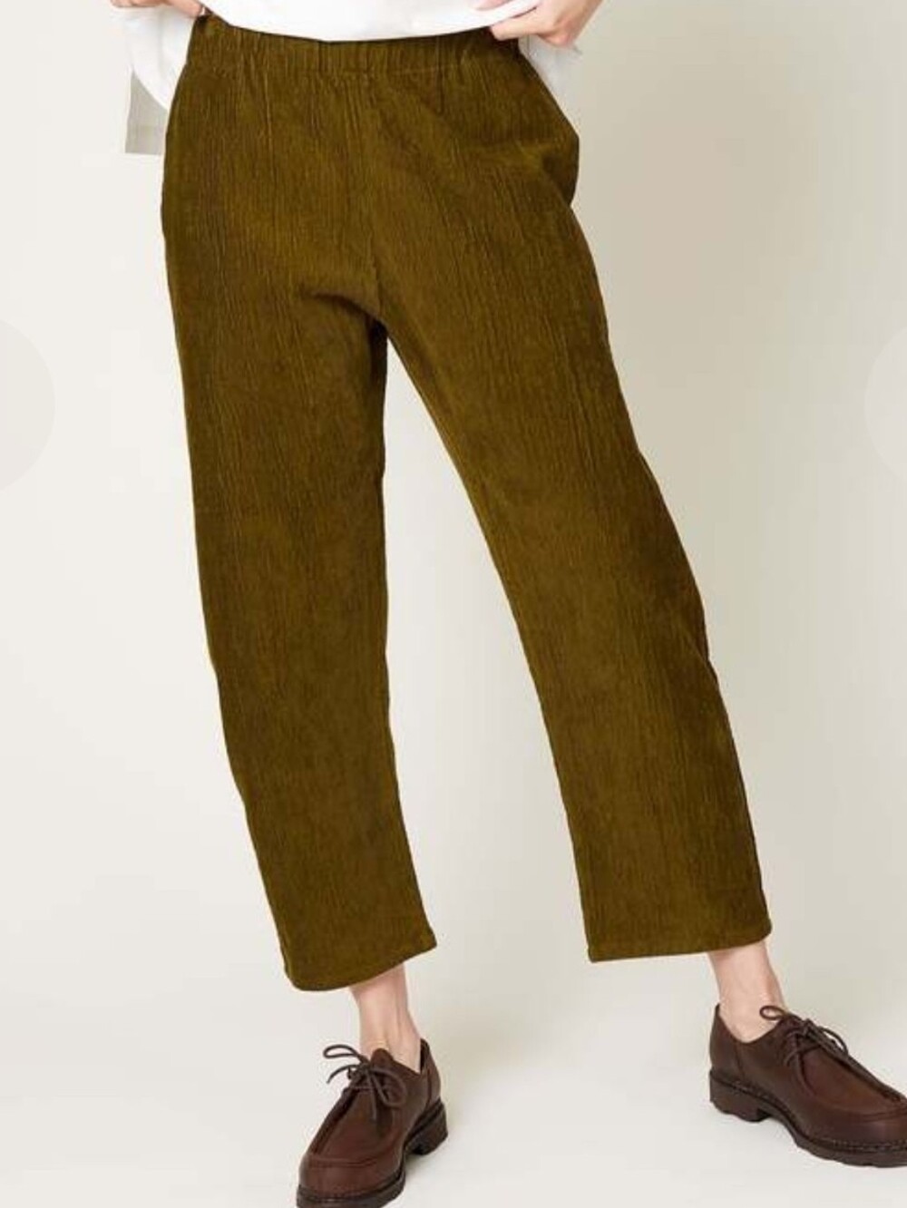 Apuntob Corduroy Trousers Olive Green elastic waist Size 2 M